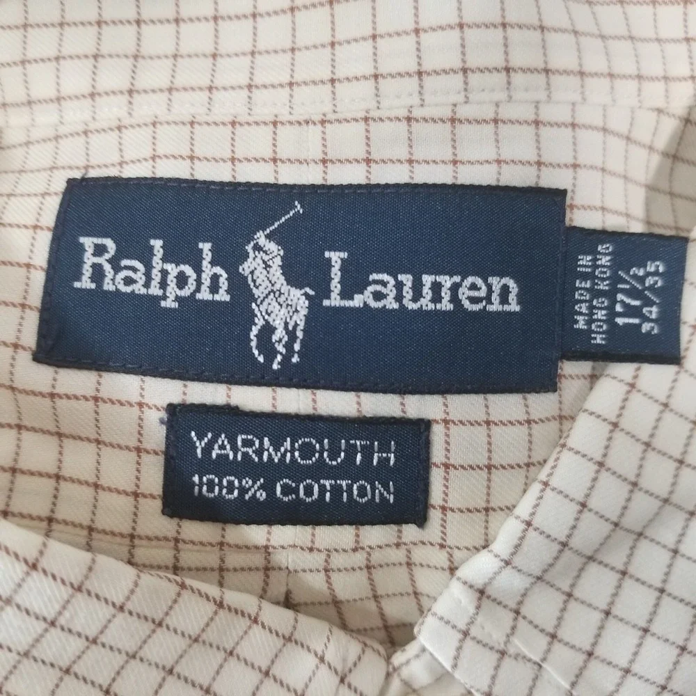 Ralph Lauren shirt men's XL extra large 17.5 Yarmouth beige check long sleeve